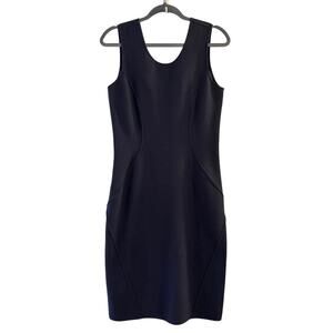 Giorgio Armani Navy Blue Knit Dress Size 46 Italy Made Stretch Office Siren